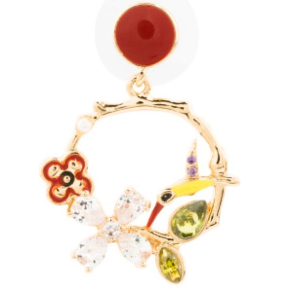 NWT  Betsey Johnson CZ FLOWER HUMMINGBIRD EARRINGS - Picture 7 of 8